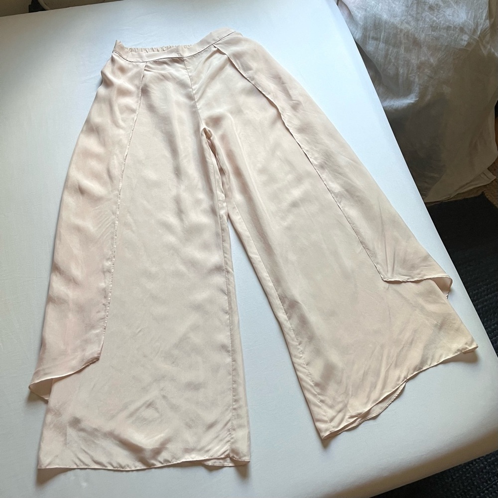BEAU JOURS light peach pink dusty cupra tulip layered wide‎ leg pants